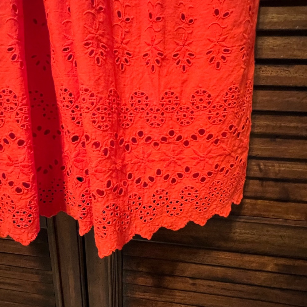 Madewell 153436 Women's Eyelet Lattice Dress V-Neck Bright Poppy Red Sz. 12 - Picture 7 of 14